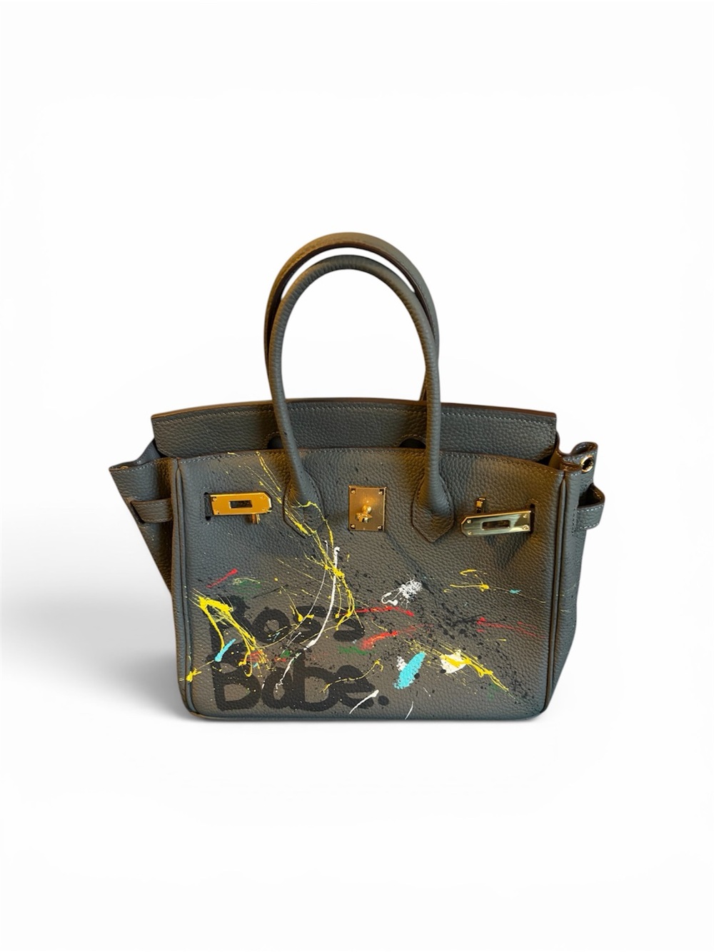 Hand Painted Edgy Elegant Gray Satchel Bag